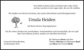 Traueranzeige von Ursula Heiden von merkurtz