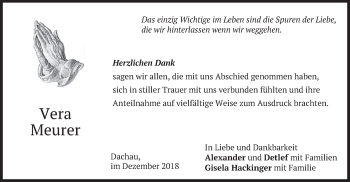 Traueranzeige von Vera Meurer von merkurtz