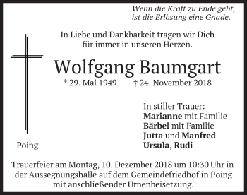 Traueranzeige von Wolfgang Baumgart von merkurtz