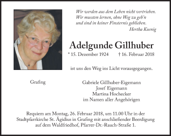 Traueranzeige von Adelgunde Gillhuber von merkurtz