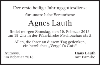 Traueranzeige von Agnes Lauth von merkurtz
