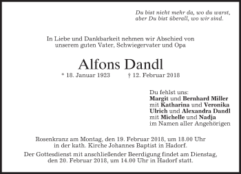 Traueranzeige von Alfons Dandl von merkurtz