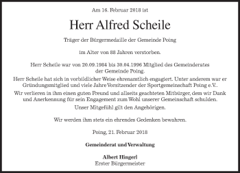 Traueranzeige von Alfred Scheile von merkurtz