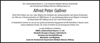 Traueranzeige von Alfred Peter Gaßner von merkurtz
