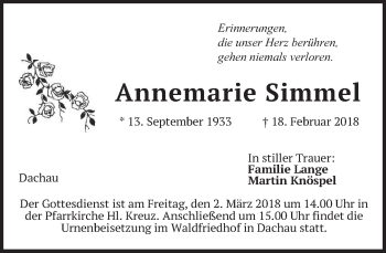 Traueranzeige von Annemarie Simmel von merkurtz