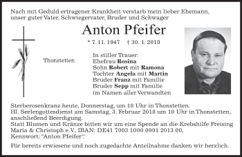 Traueranzeige von Anton Pfeifer von merkurtz