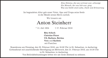 Traueranzeige von Anton Steinherr von merkurtz