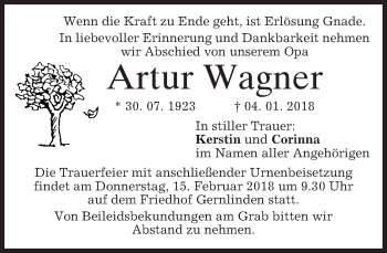 Traueranzeige von Artur Wagner von merkurtz