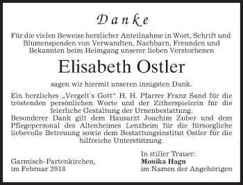 Traueranzeige von Elisabeth Ostler von merkurtz