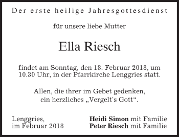 Traueranzeige von Ella Riesch von merkurtz