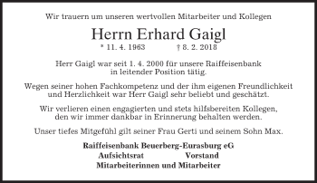 Traueranzeige von Erhard Gaigl von merkurtz