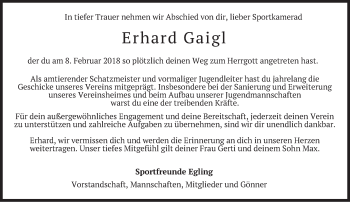 Traueranzeige von Erhard Gaigl von merkurtz