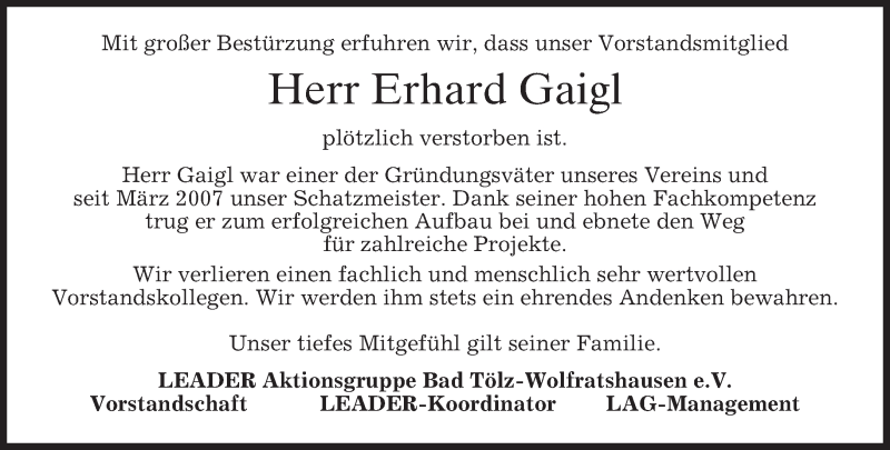  Traueranzeige für Erhard Gaigl vom 17.02.2018 aus merkurtz