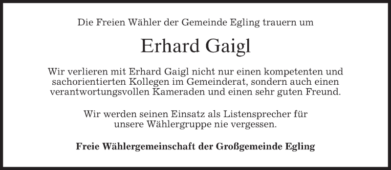  Traueranzeige für Erhard Gaigl vom 14.02.2018 aus merkurtz