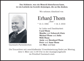 Traueranzeige von Erhard Thom von merkurtz
