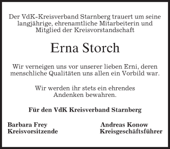 Traueranzeige von Erna Storch von merkurtz