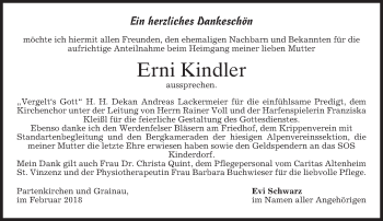 Traueranzeige von Erni Kindler von merkurtz
