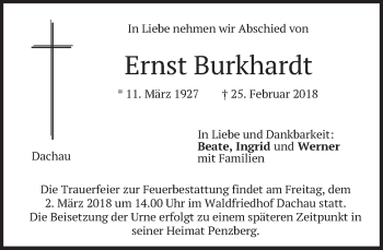 Traueranzeige von Ernst Burkhardt