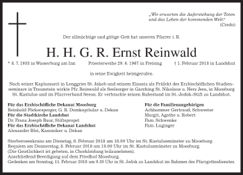 Traueranzeige von Ernst Reinwald von merkurtz