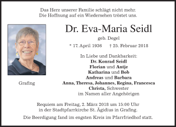 Traueranzeige von Eva-Maria Seidl von merkurtz