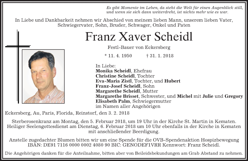 Traueranzeigen von Franz Xaver Scheidl trauer.merkur.de