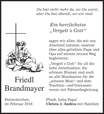 Traueranzeige von Friedl Brandmayer von merkurtz