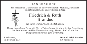 Traueranzeige von Friedrich und Ruth Brandes von merkurtz