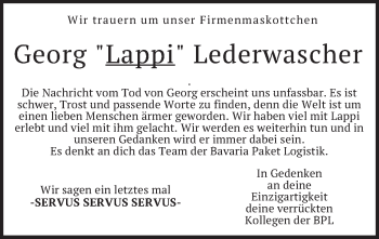 Traueranzeige von Georg Lederwascher von merkurtz