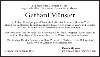 Traueranzeige von Gerhard Münster von merkurtz