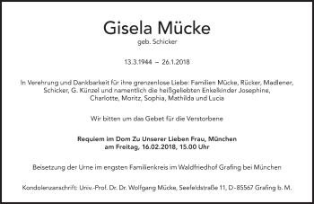 Traueranzeige von Gisela Mücke von merkurtz