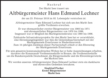 Traueranzeige von Hans Edmund Lechner von merkurtz