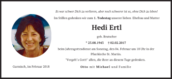 Traueranzeige von Hedi Ertl von merkurtz