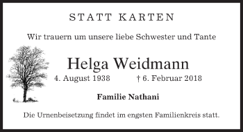 Traueranzeige von Helga Weidmann von merkurtz