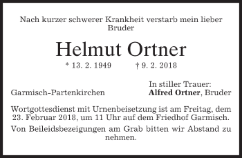 Traueranzeige von Helmut Ortner von merkurtz