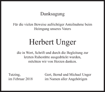 Traueranzeige von Herbert Unger von merkurtz