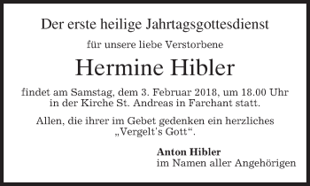 Traueranzeige von Hermine Hibler von merkurtz