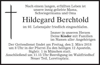 Traueranzeige von Hildegard Berchtold von merkurtz