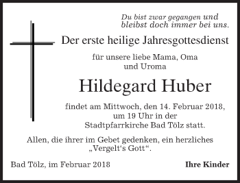 Traueranzeige von Hildegard Huber von merkurtz