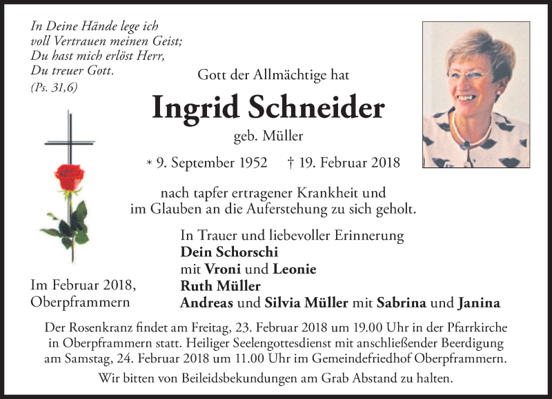 Traueranzeigen Von Ingrid Schneider Trauer Merkur De