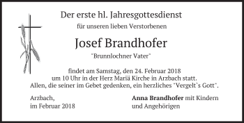 Traueranzeige von Josef Brandhofer von merkurtz