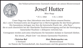 Traueranzeige von Josef Hutter von merkurtz