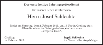Traueranzeige von Josef Schlechta von merkurtz