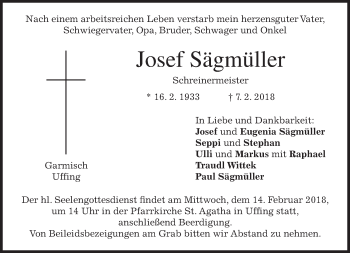 Traueranzeige von Josef Sägmüller von merkurtz