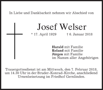 Traueranzeige von Josef Welser von merkurtz
