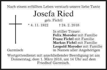 Traueranzeige von Josefa Ried von merkurtz