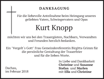 Traueranzeige von Kurt Knopp von merkurtz