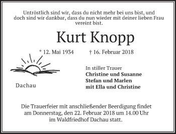 Traueranzeige von Kurt Knopp von merkurtz