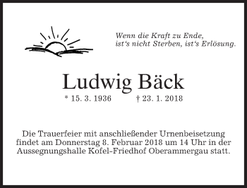 Traueranzeige von Ludwig Bäck von merkurtz