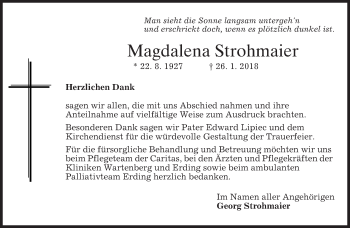 Traueranzeige von Magdalena Strohmaier von merkurtz