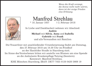 Traueranzeige von Manfred Strehlau von merkurtz